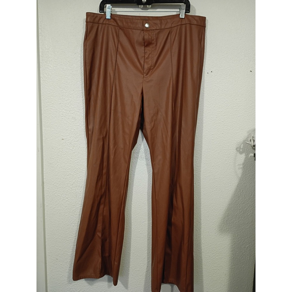 Wild Fable Size 18 High‎ Rise Faux Leather Flare Pants Brown. Stretchy